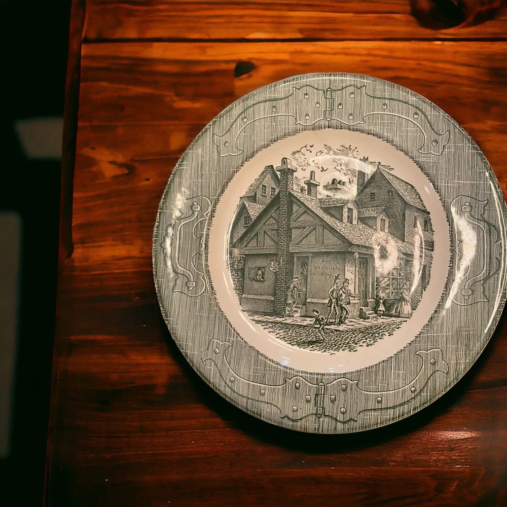VTG Royal China The Old Curiosity Shop Green Transferware Dinner Plate 10”